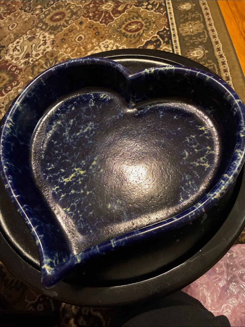 Bennington Potters Vermont large heart baker in blue agate